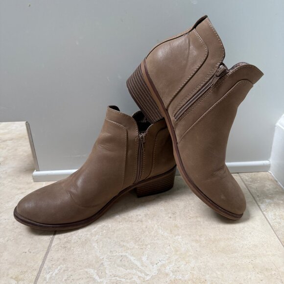 MIA Kendis Faux Leather Side Zip Low Heeled Ankle Bootie, Size 9M, Taupe - Picture 6 of 15
